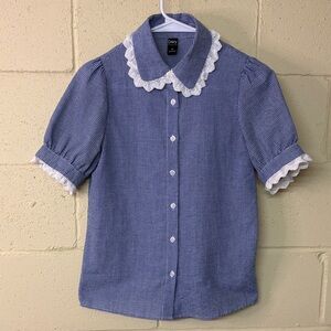 Vintage Preppy Gingham Lace Button Up Shirt